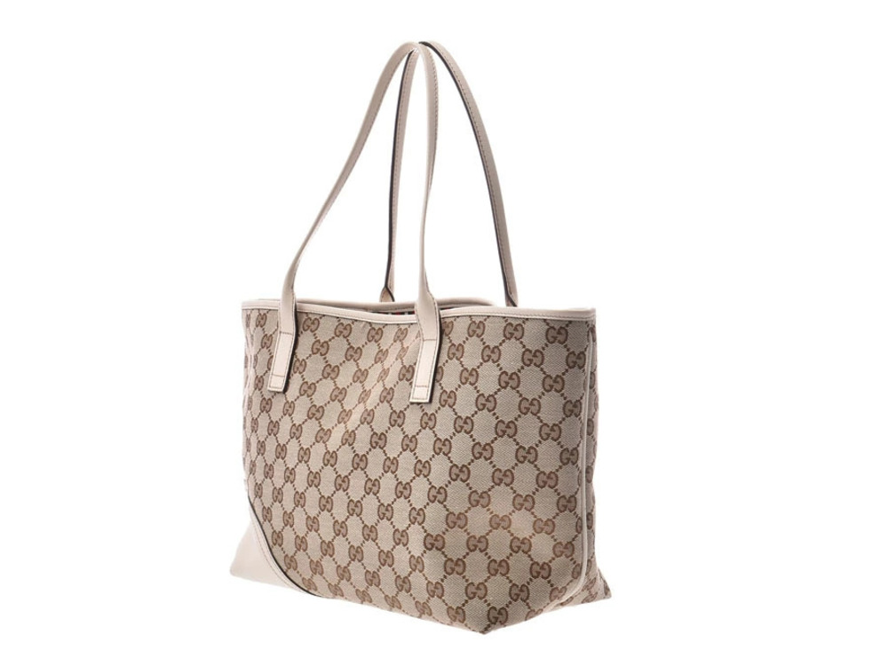 Gucci canvas GG tote leather bag beige white Tan White